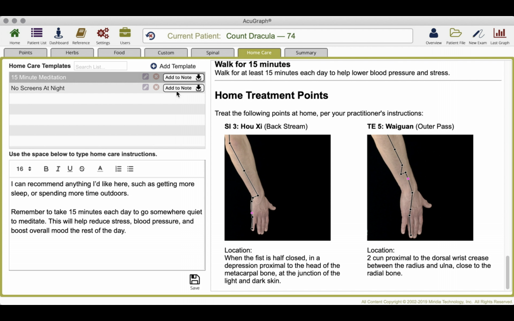 Home Care tab note templates