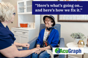 Dr. Kimberly Hold's Patient's hand and says, "Here's what's going on and here's how we fit it."